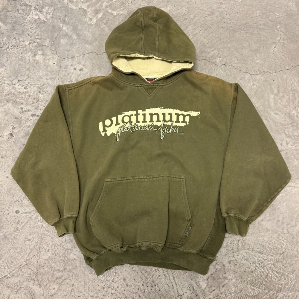 Vintage Platinum FUBU Hoodie Mens XL Green Faded 90s Streetwear Boxy Pullover